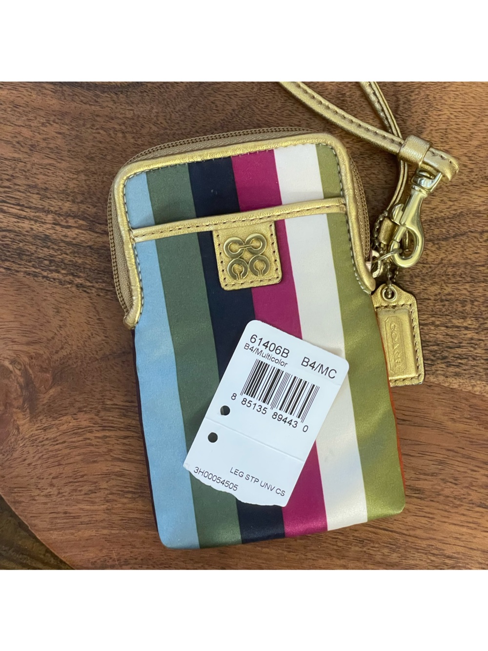 COACH Julia Sateen Legacy Stripe North/South Wristlet